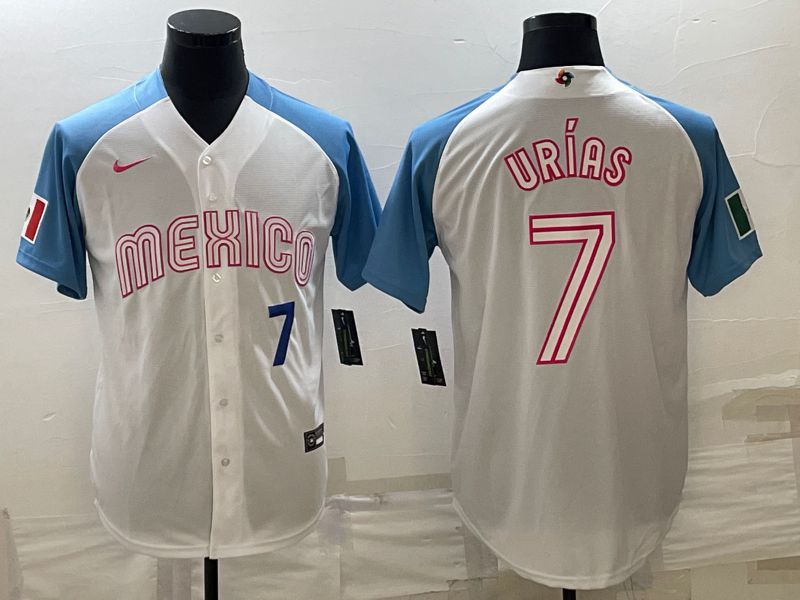 Men 2023 World Cub Mexico #7 Urias White blue Nike MLB Jersey9